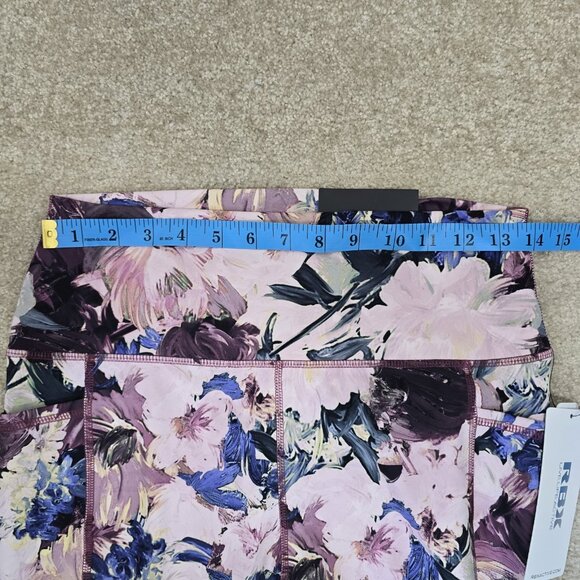NEW RBX High Waisted Ankle Length Leggings Size Large Purple Floral Stretch NWT - Picture 11 of 13